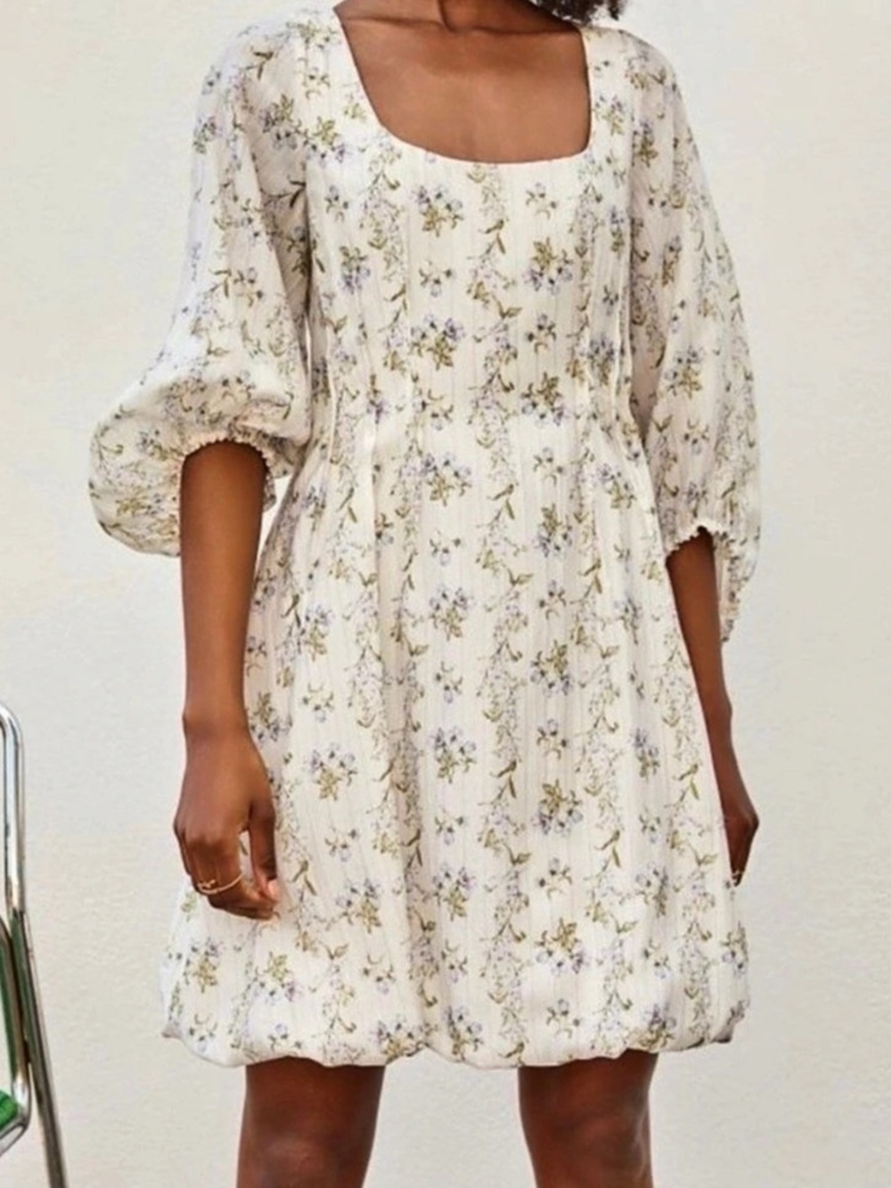 H&M x Brock Collection Cotton Floral Bubble Hem Mini Dress Size Small Like New